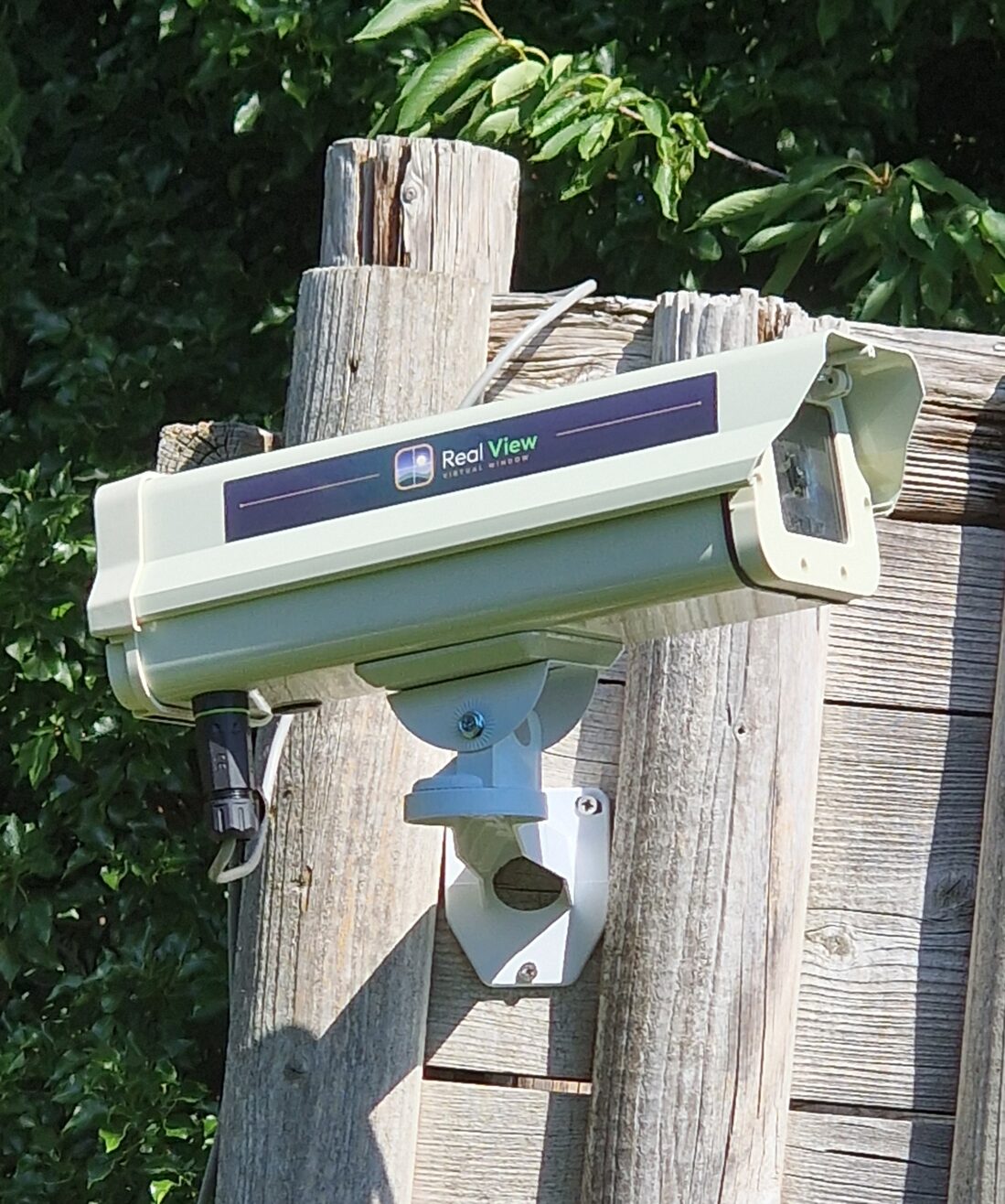 The Real View construction camera installed in its weatherproof outdoor enclosure